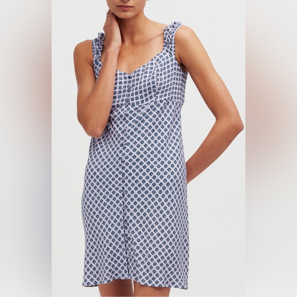 [JUST IN] NWT MADEWELL Patterned Button Down Mini Dress Soft Blue Sz 6 - Picture 3 of 12